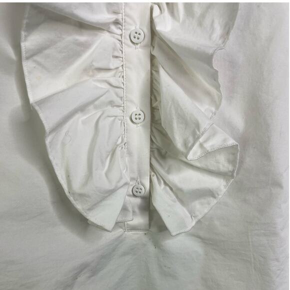 Vera Fishbaugh Blouse Womens Large White Button Down Ruffle Front Classic - Picture 5 of 10